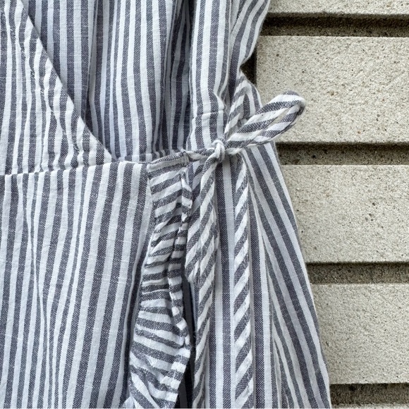 Abercrombie & Fitch Striped Cotton Wrap Dress Blue White Ruffle Trim - Picture 4 of 11